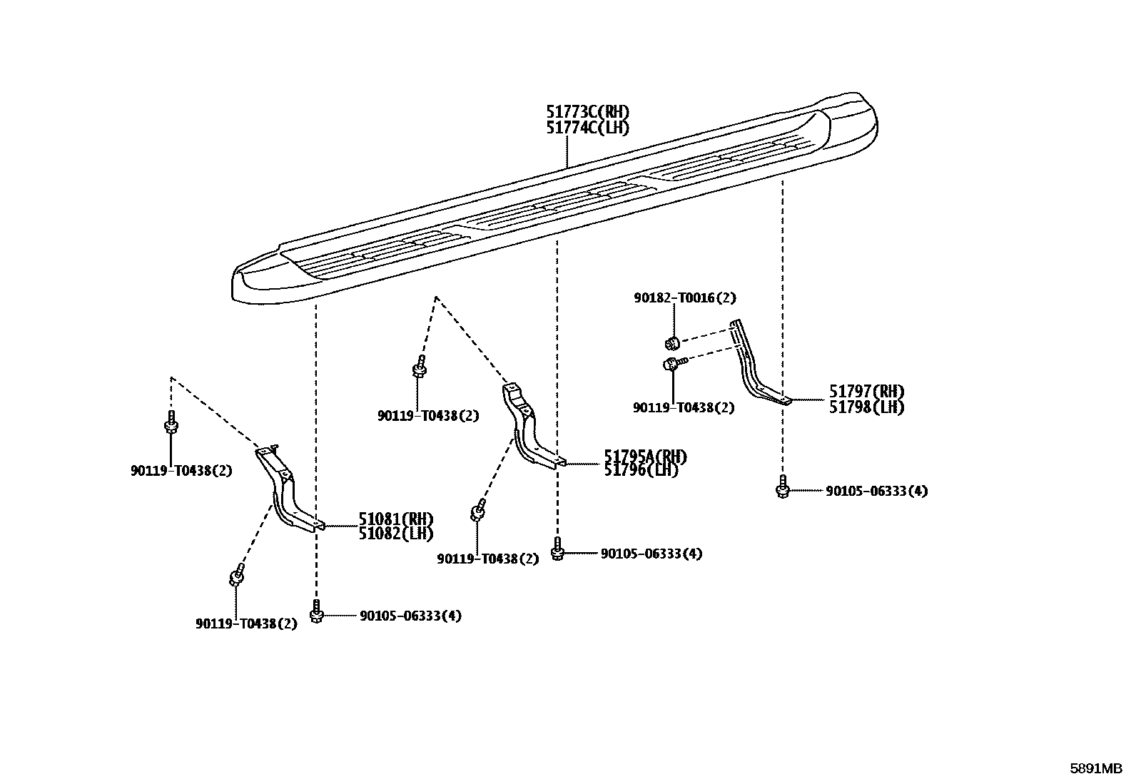 Toyota HILUX 前地板和前地板梁 EPC diagram — 5891MB