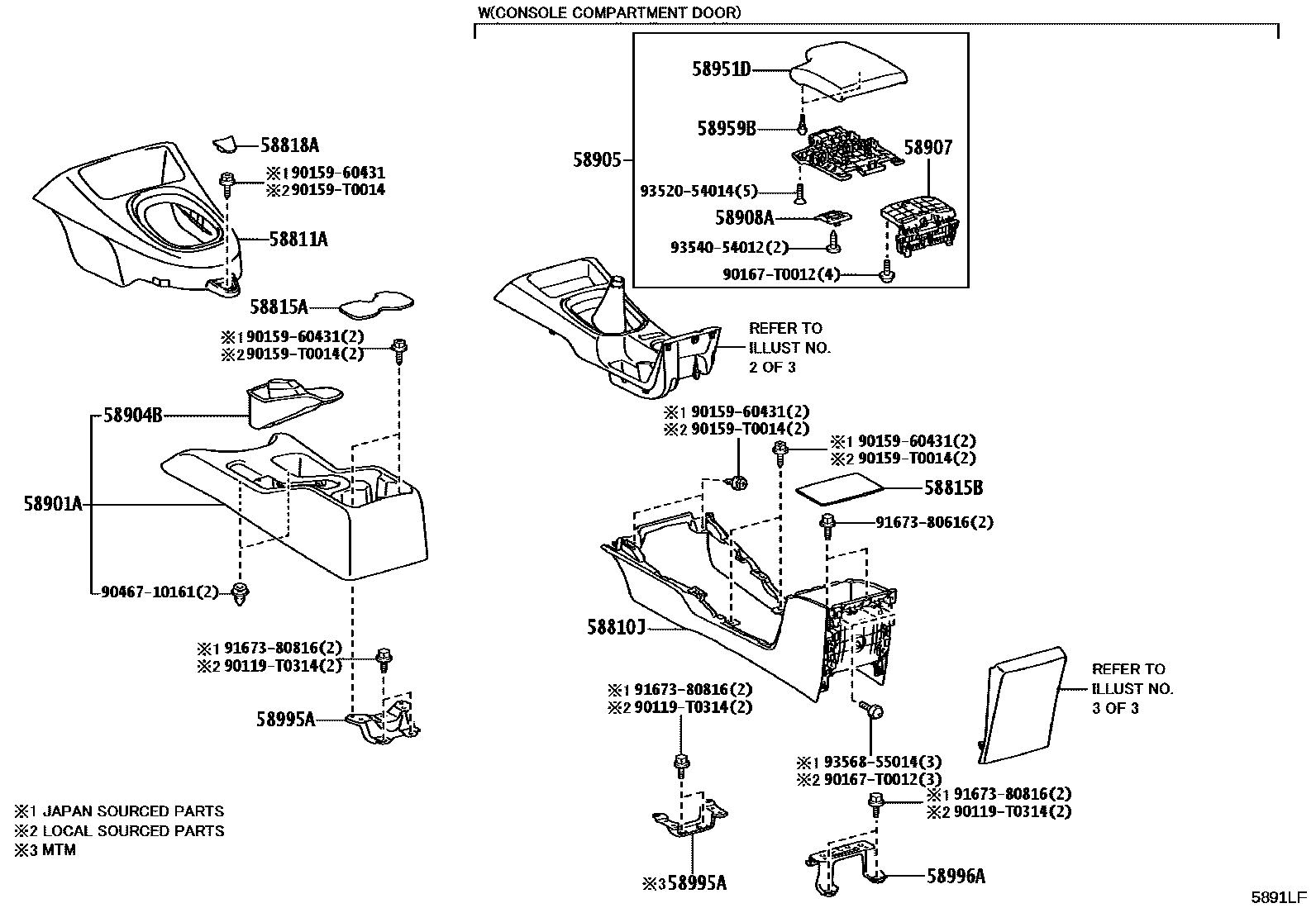 Toyota HILUX 中央扶手箱和支架 EPC diagram — 5891LF