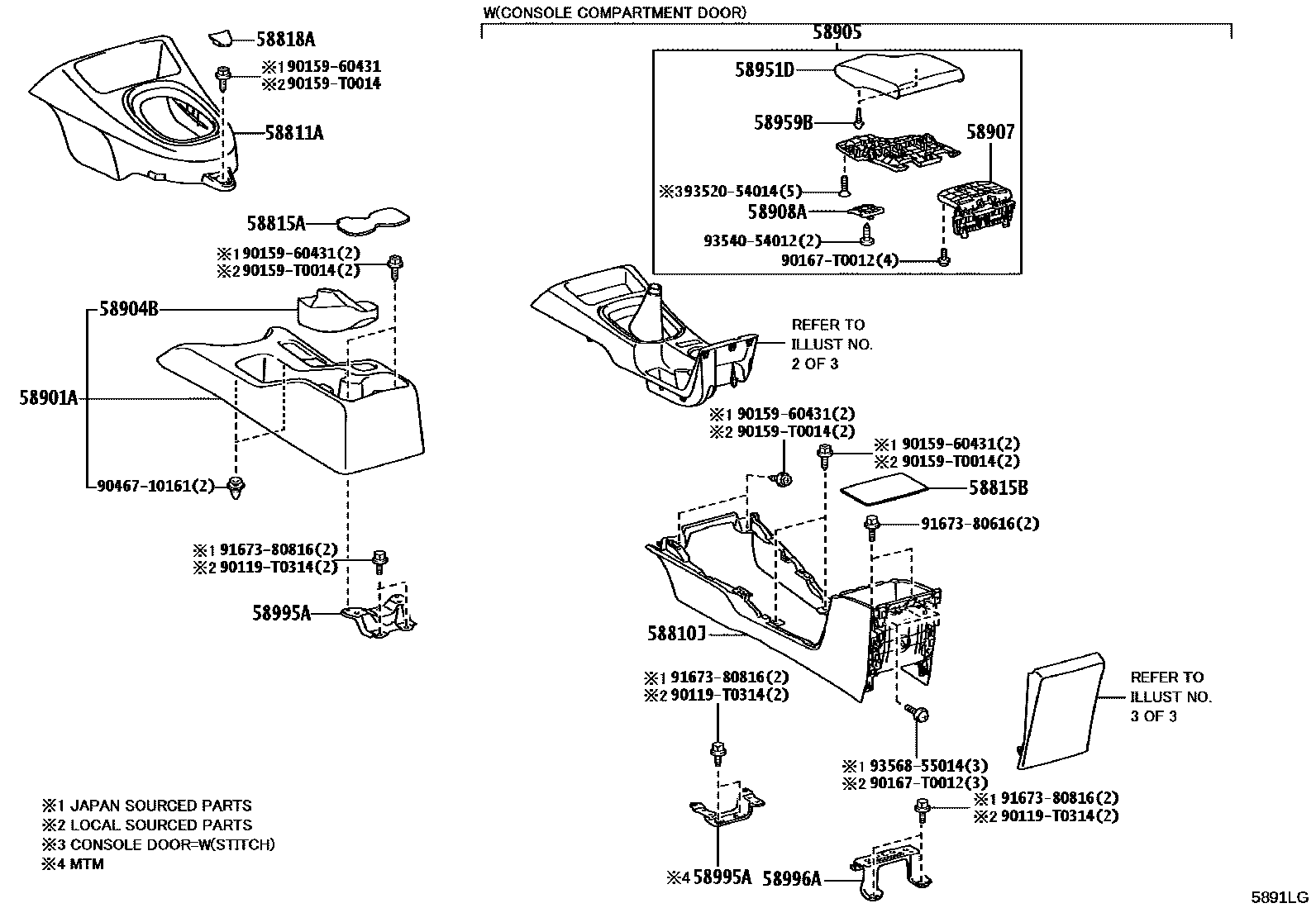 Toyota HILUX 中央扶手箱和支架 EPC diagram — 5891LG