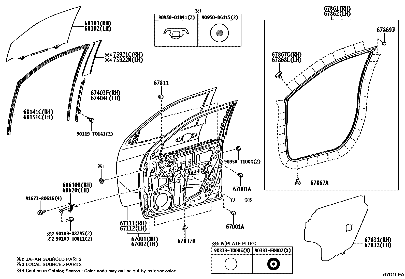 Toyota HILUX 前门板和前门玻璃 EPC diagram — 67D1LFB