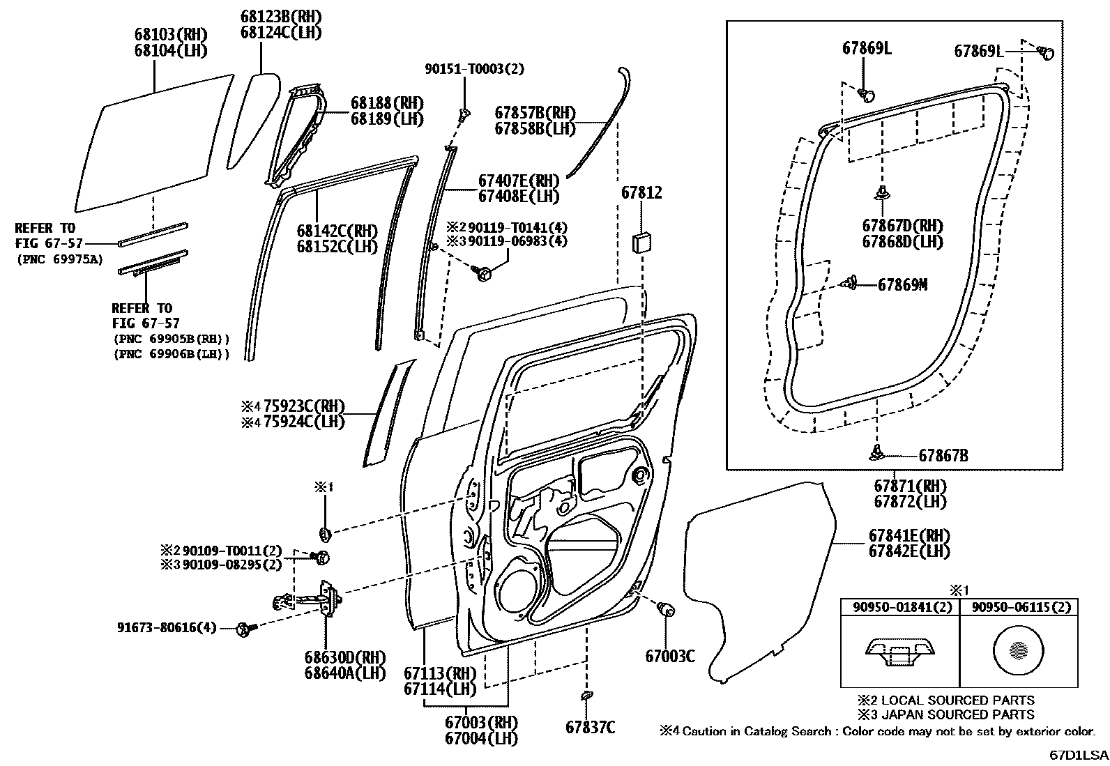 Toyota HILUX 后门板和后门玻璃 EPC diagram — 67D1LSA