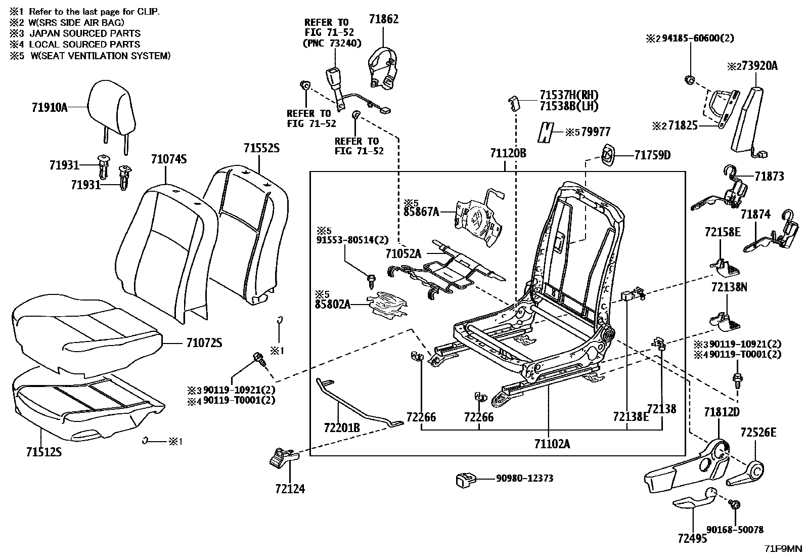 Toyota HILUX 座椅和座椅滑轨 EPC diagram — 71F9MN