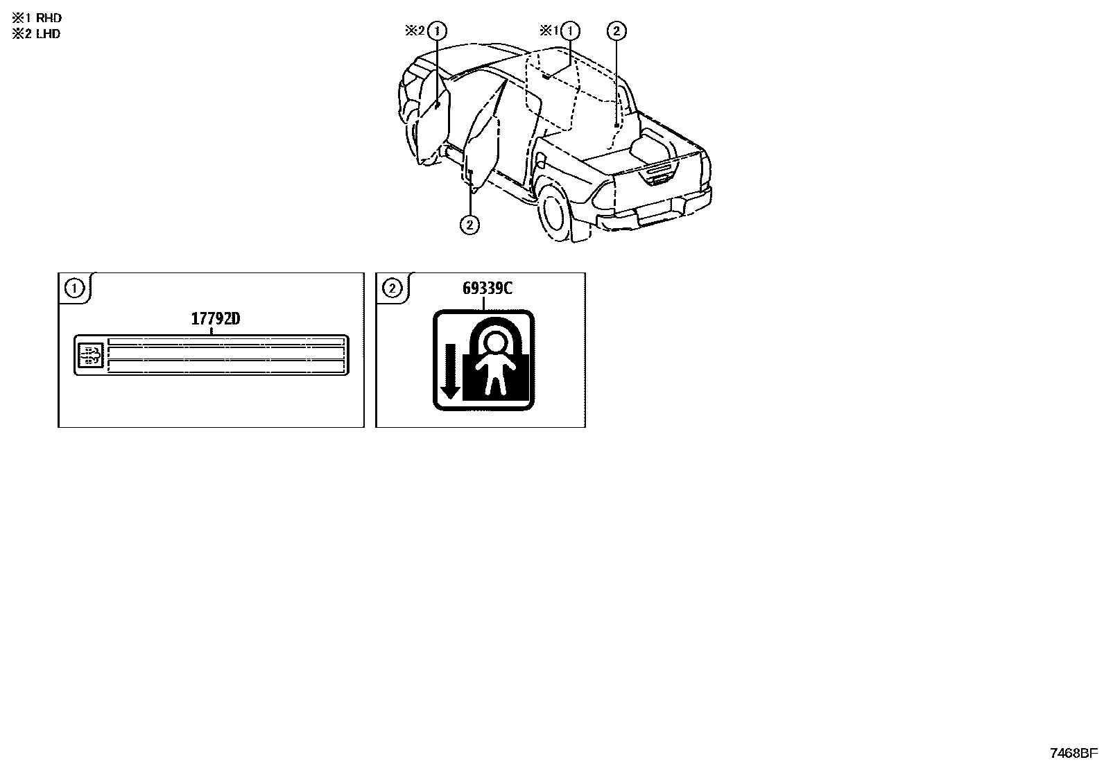 Toyota HILUX warning nameplate EPC diagram — 7468BF