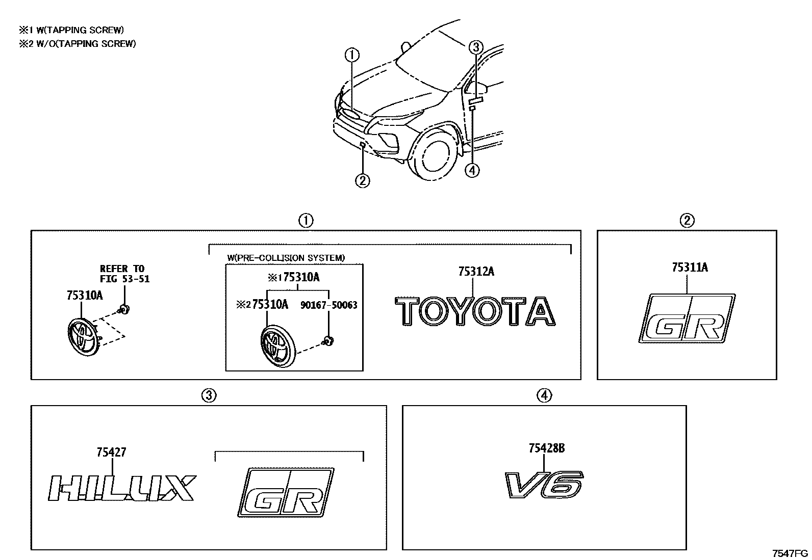 Toyota HILUX 徽标和铭牌 EPC diagram — 7547FG