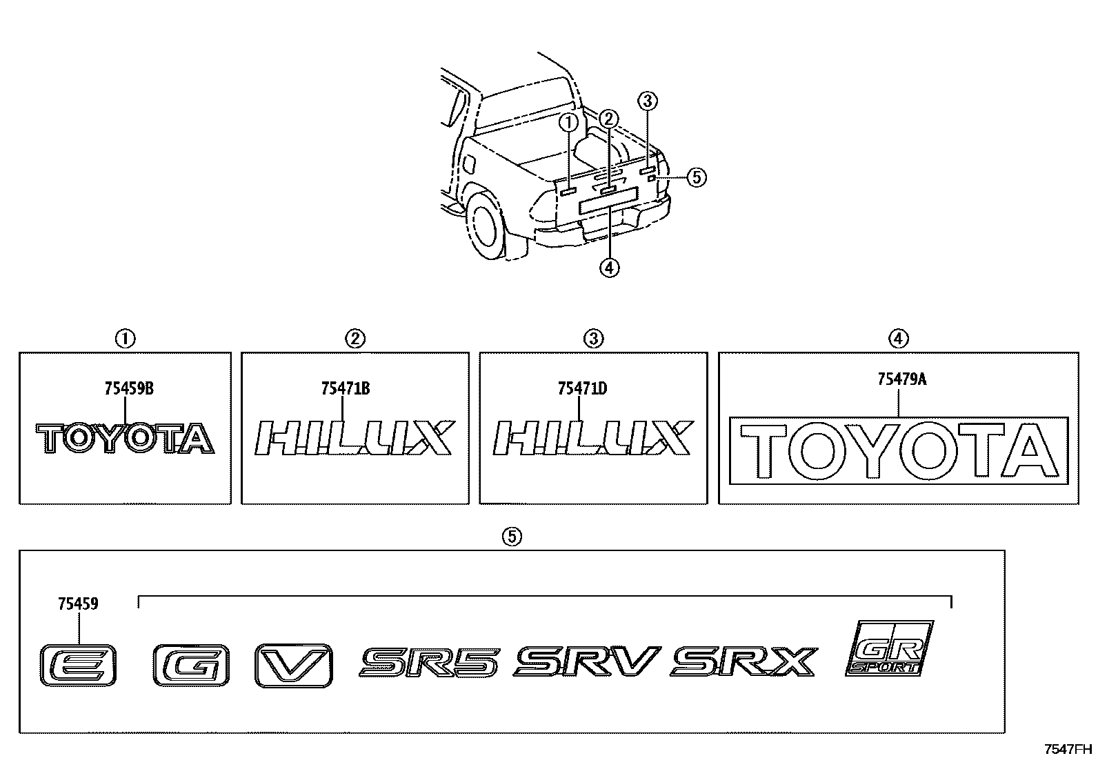 Toyota HILUX 徽标和铭牌 EPC diagram — 7547FH