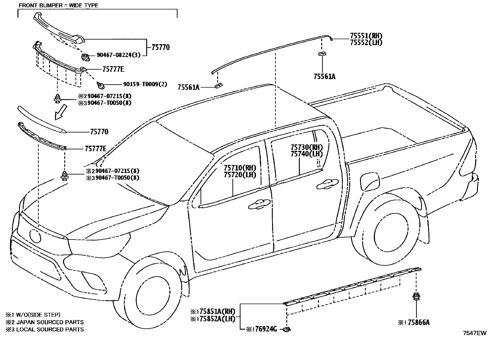 Toyota HILUX 防护条 EPC diagram — 7547EW