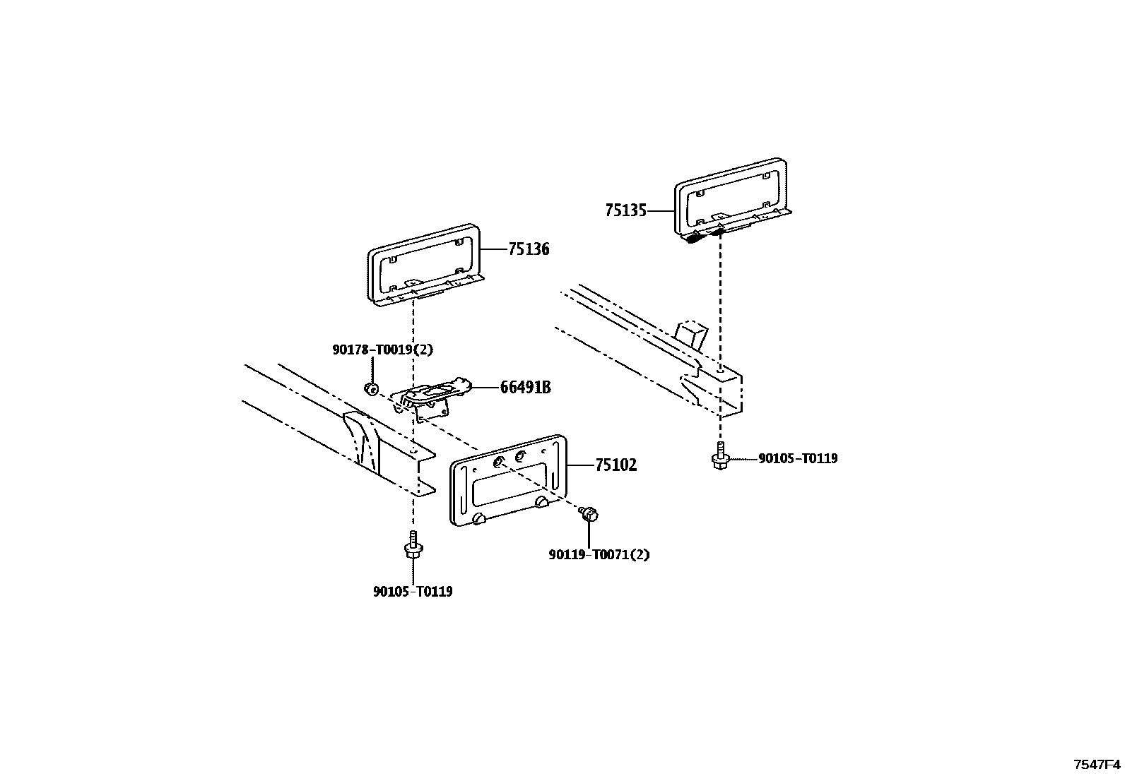Toyota HILUX 工具箱和牌照支架 EPC diagram — 7547F4