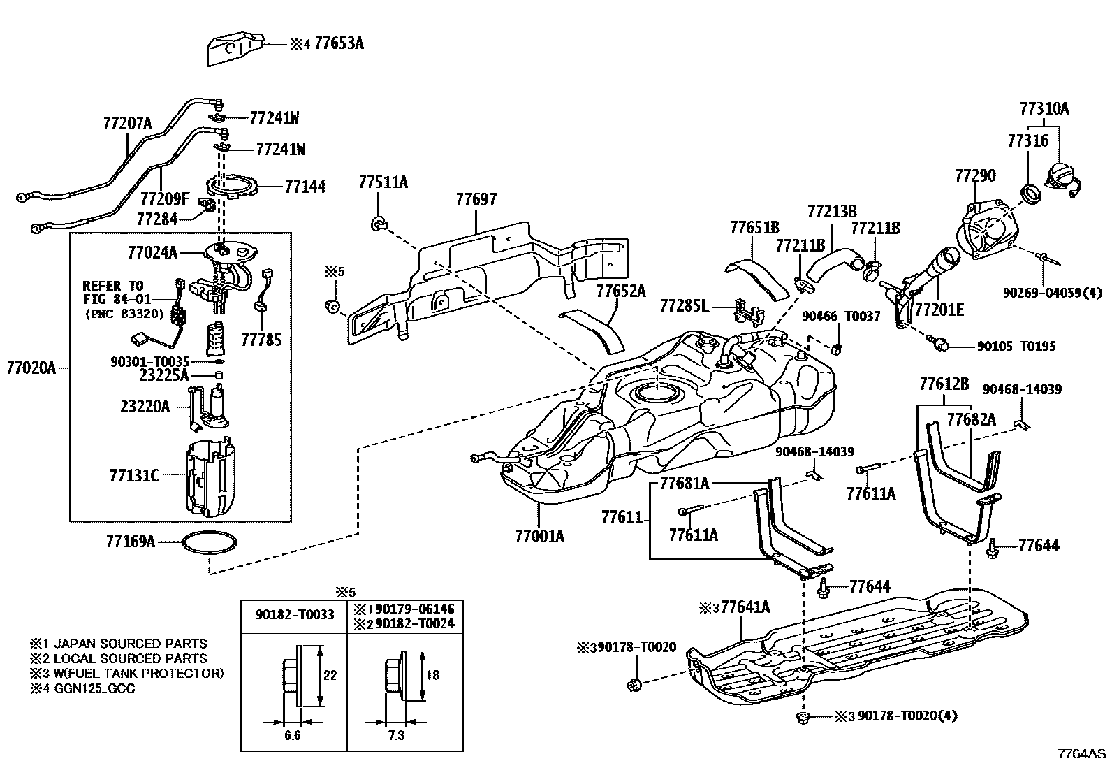 Toyota HILUX 燃油箱和燃油管 EPC diagram — 7764AS