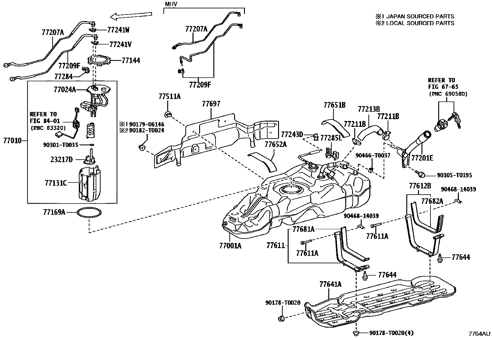 Toyota HILUX 燃油箱和燃油管 EPC diagram — 7764AU