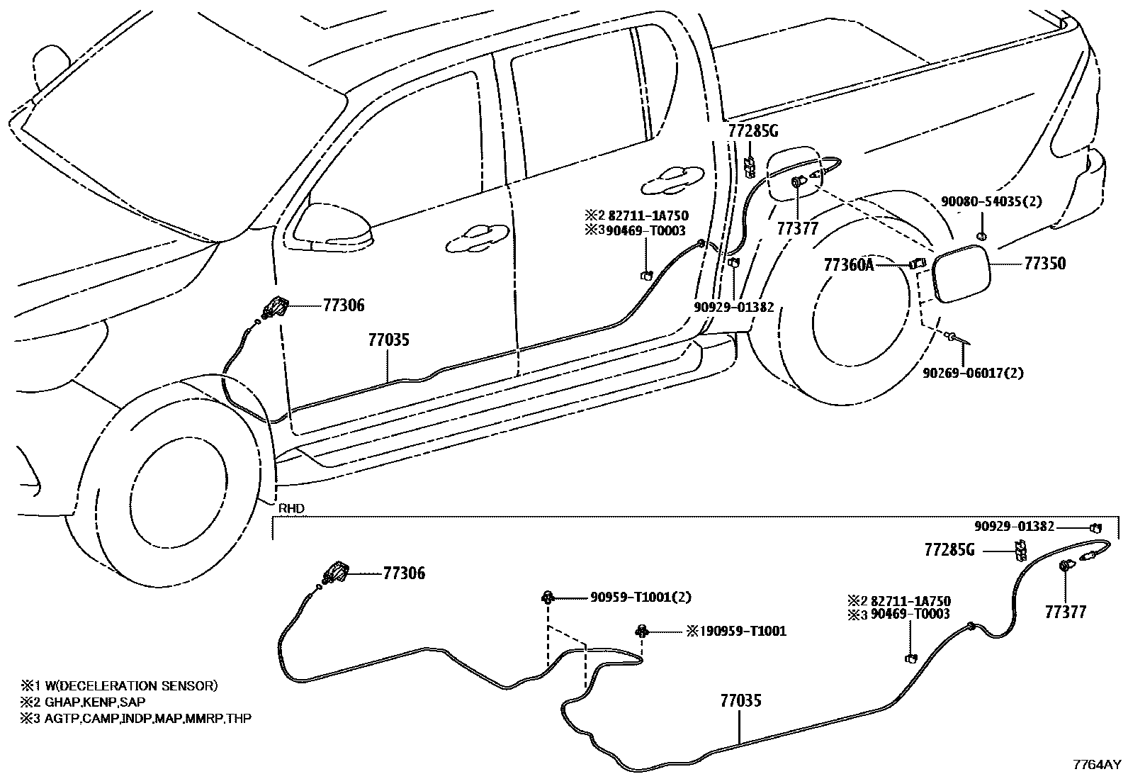 Toyota HILUX 燃油箱和燃油管 EPC diagram — 7764AYA