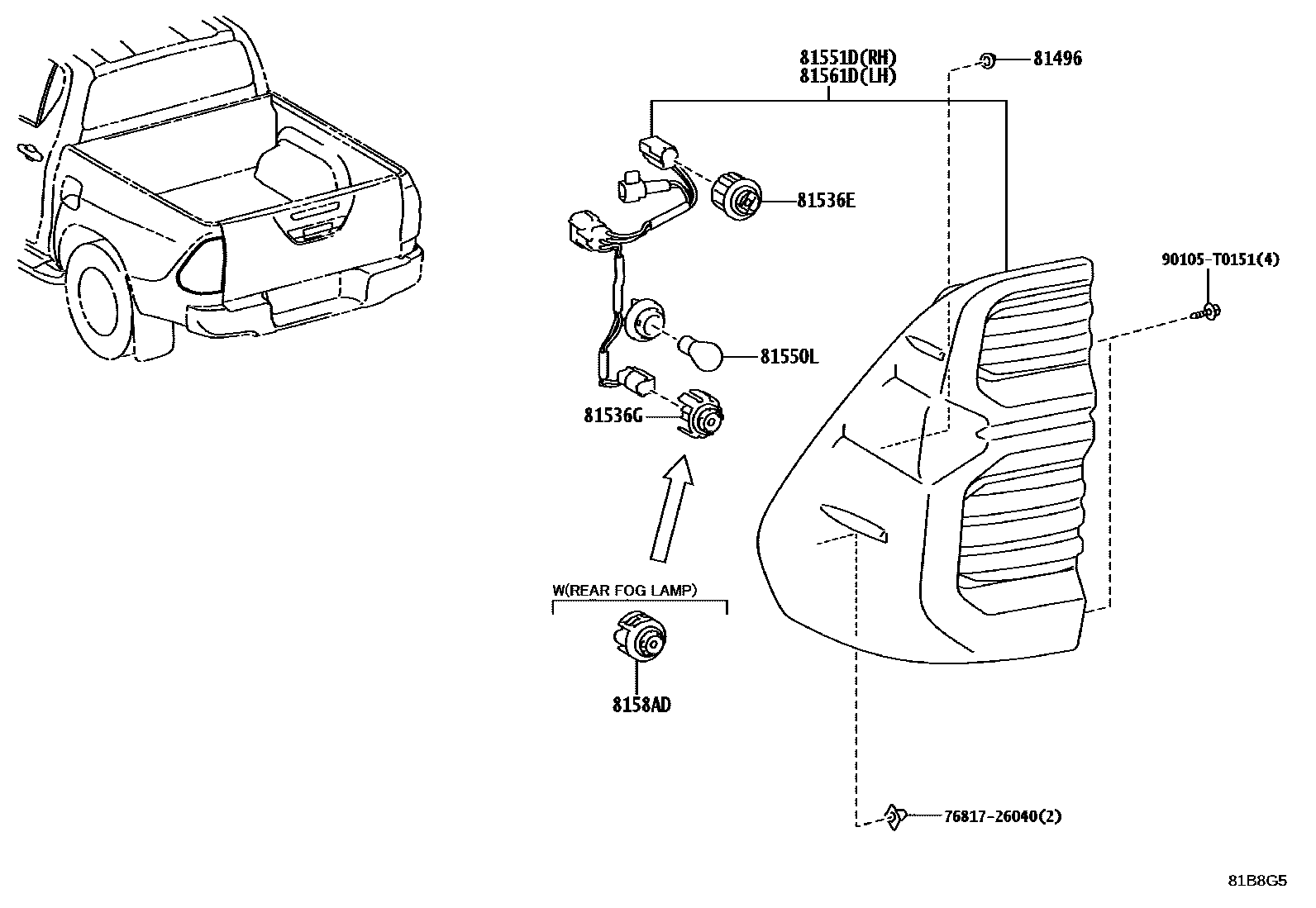 Toyota HILUX 后组合灯 EPC diagram — 81B8G5