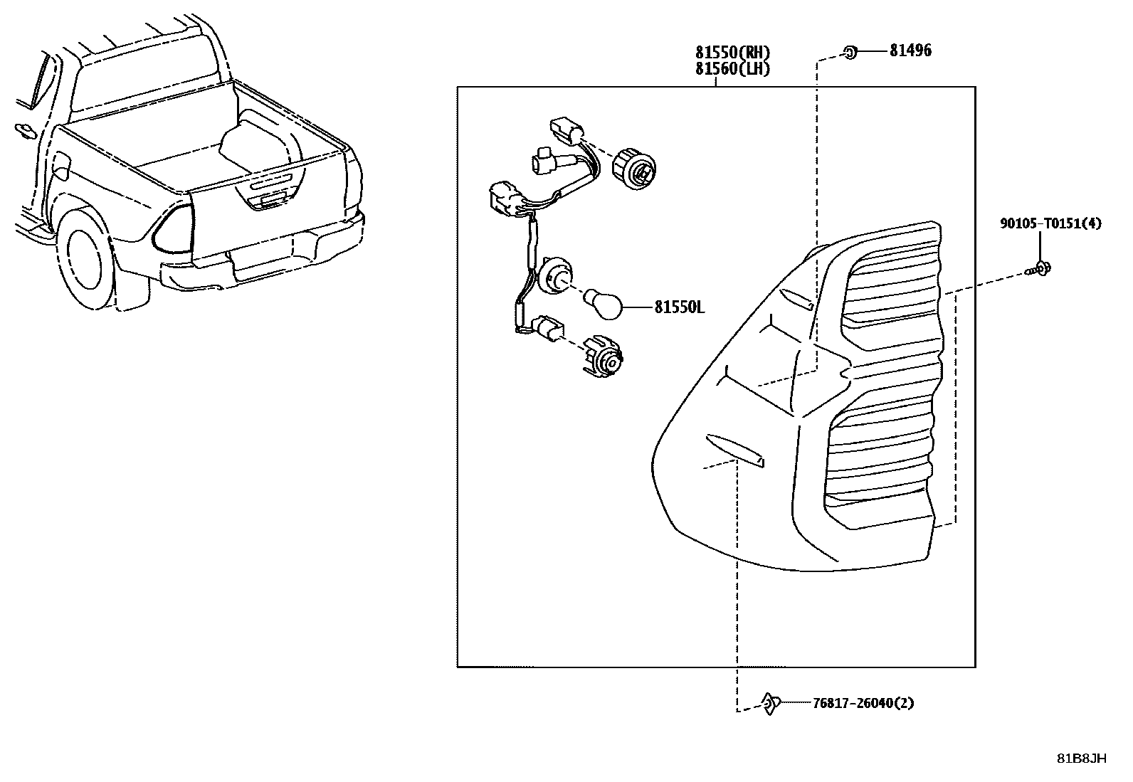 Toyota HILUX 后组合灯 EPC diagram — 81B8JH