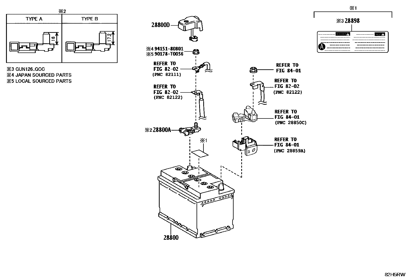 Toyota HILUX 蓄电池和蓄电池电缆 EPC diagram — 82H5RW