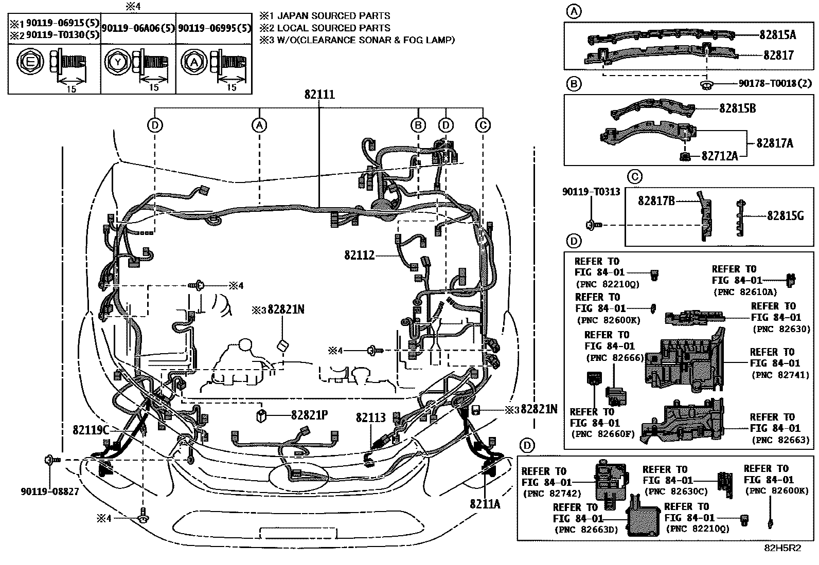 Toyota HILUX 线束和卡夹 EPC diagram — 82H5R2