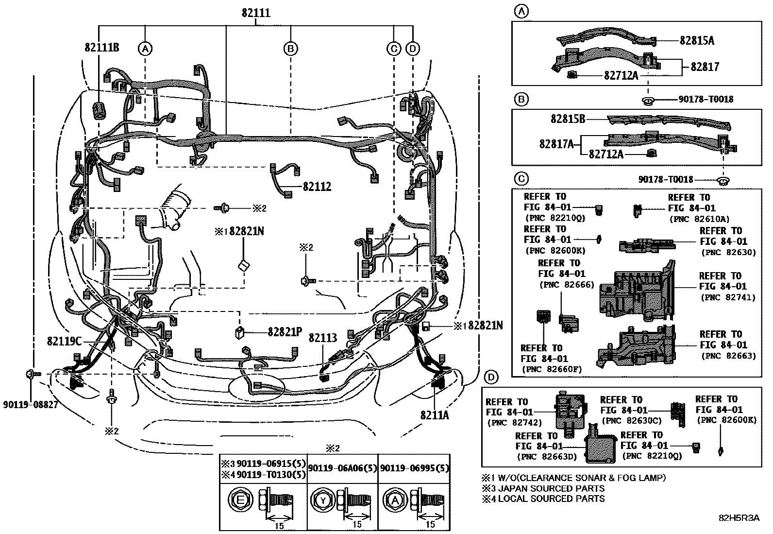 Toyota HILUX 线束和卡夹 EPC diagram — 82H5R3A