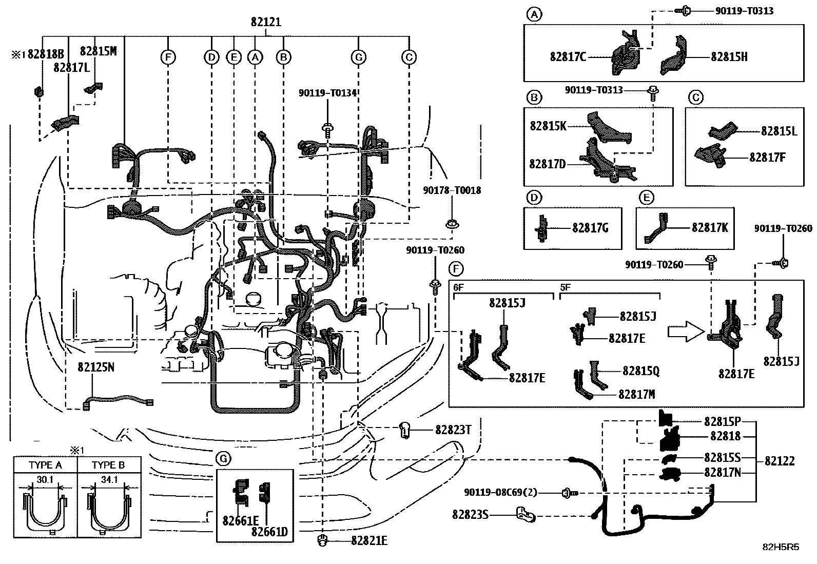 Toyota HILUX 线束和卡夹 EPC diagram — 82H5R5