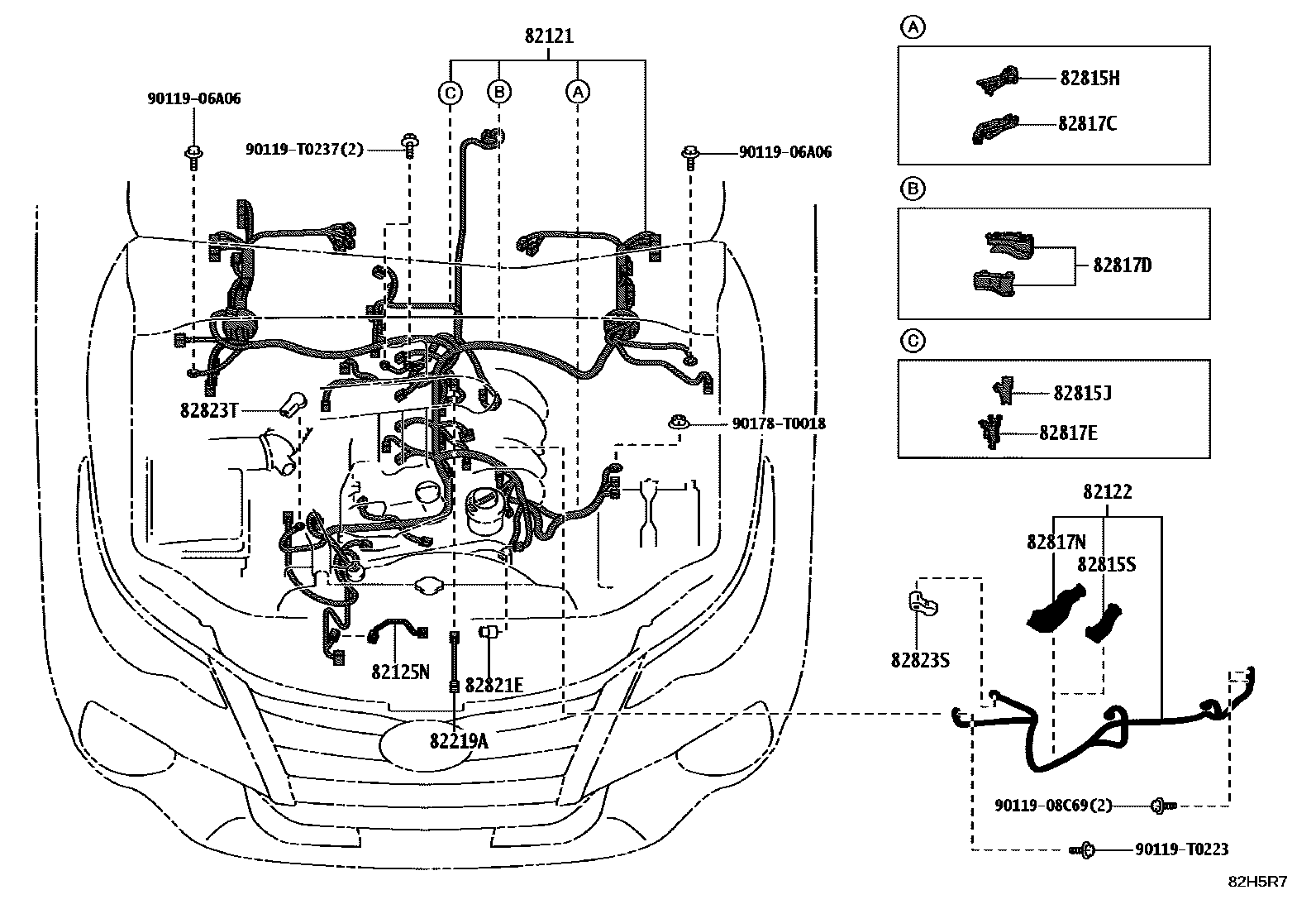 Toyota HILUX 线束和卡夹 EPC diagram — 82H5R7