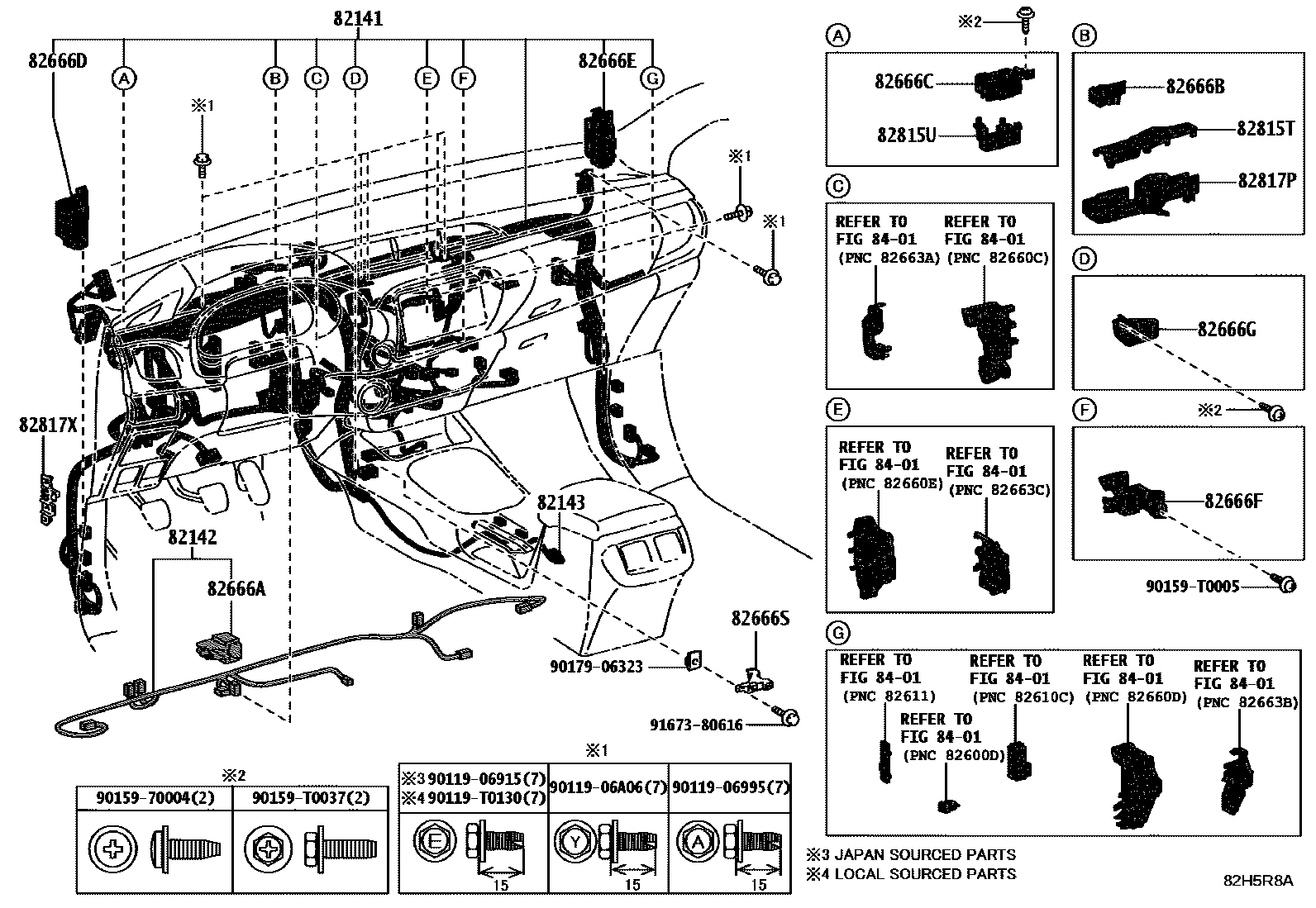 Toyota HILUX 线束和卡夹 EPC diagram — 82H5R8A