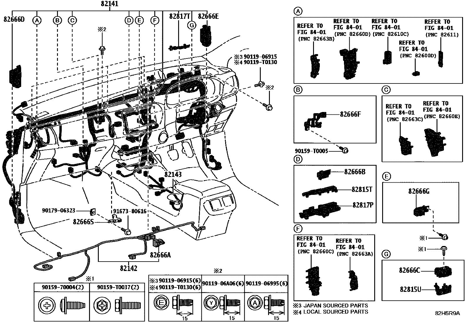 Toyota HILUX 线束和卡夹 EPC diagram — 82H5R9A