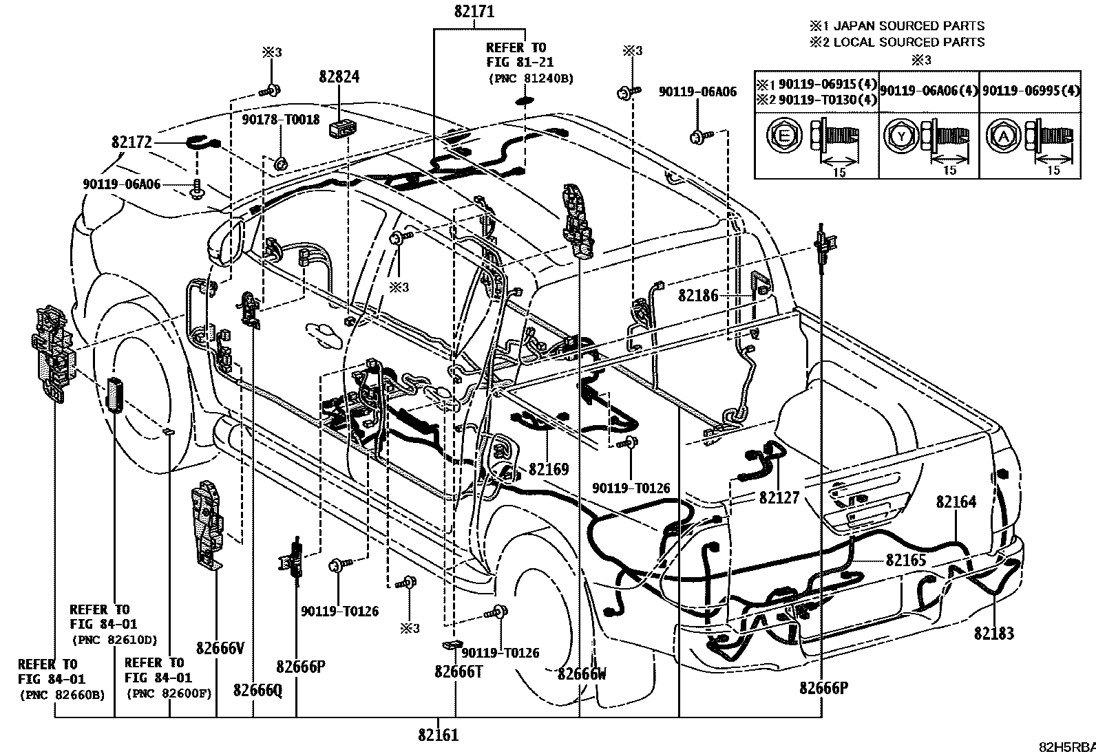 Toyota HILUX 线束和卡夹 EPC diagram — 82H5RBA