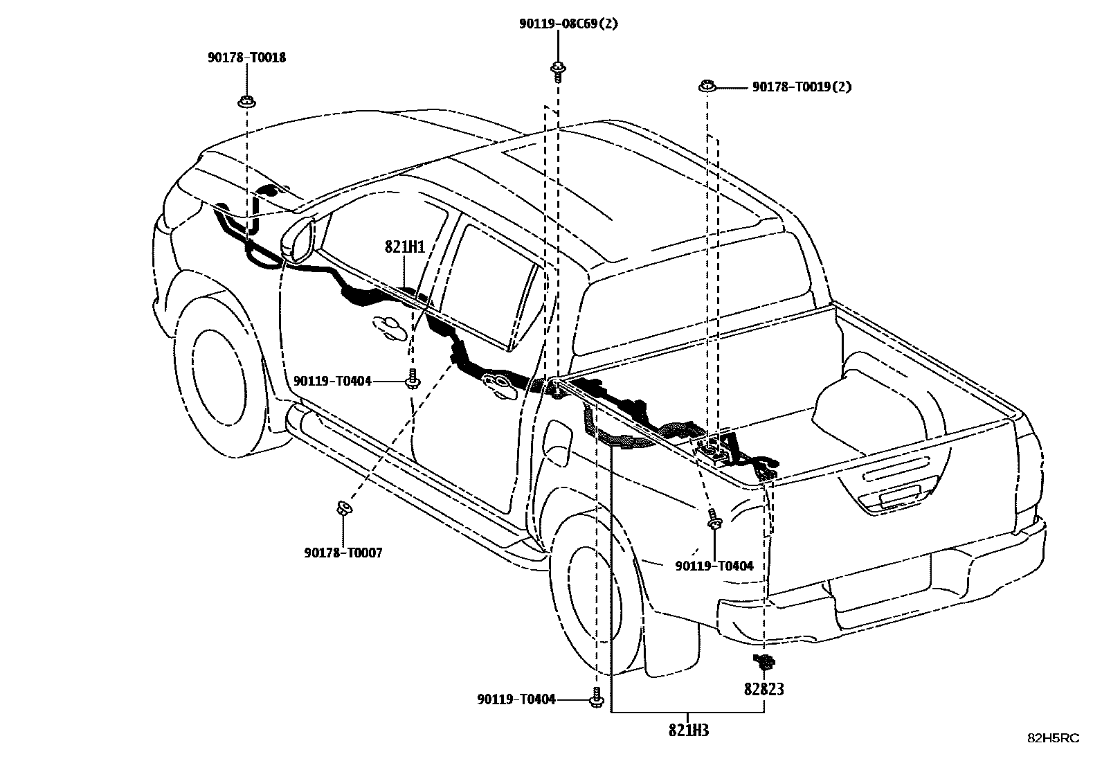 Toyota HILUX 线束和卡夹 EPC diagram — 82H5RC