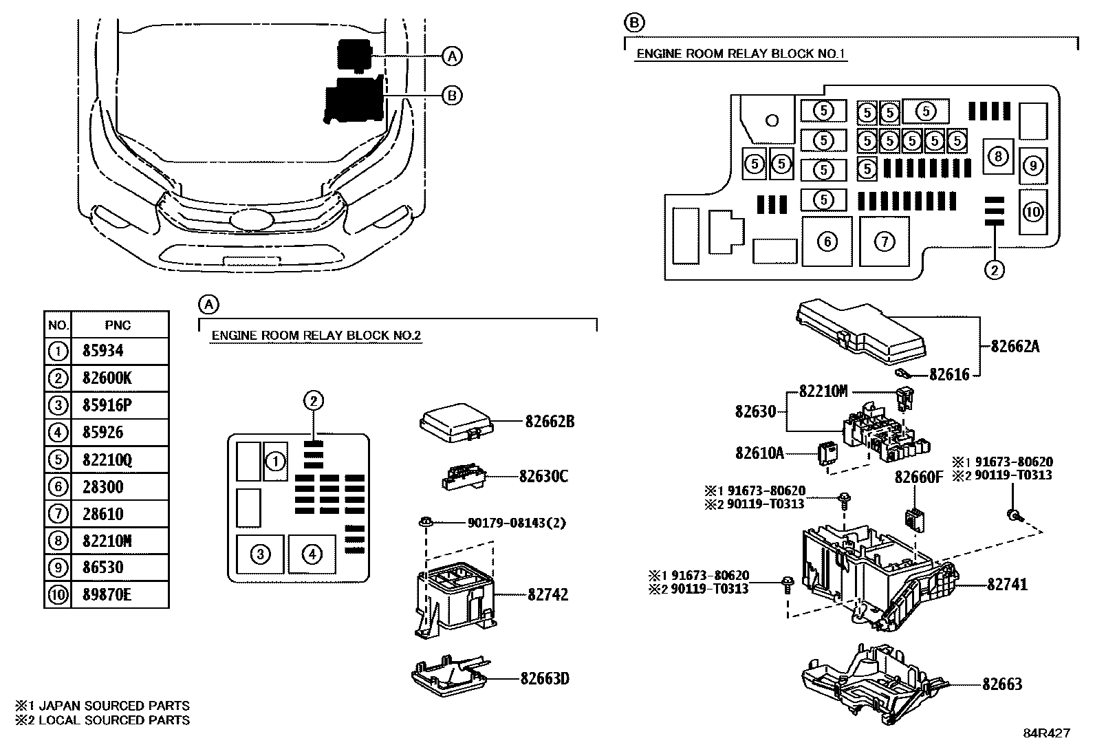 Toyota HILUX 开关和继电器和ECU EPC diagram — 84R427