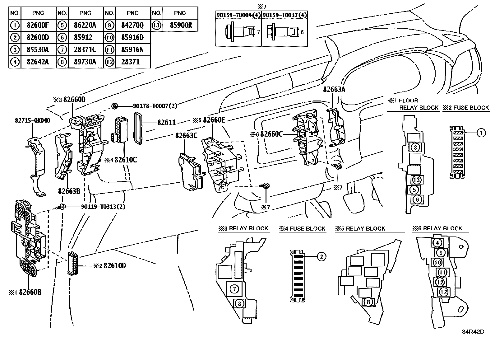 Toyota HILUX 开关和继电器和ECU EPC diagram — 84R42D
