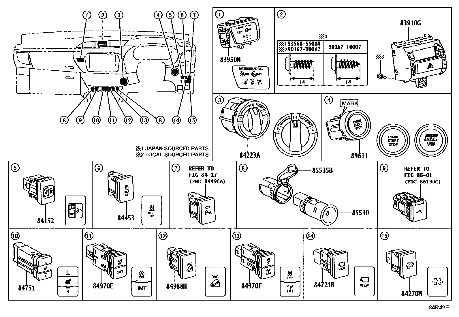 Toyota HILUX 开关和继电器和ECU EPC diagram — 84R42F