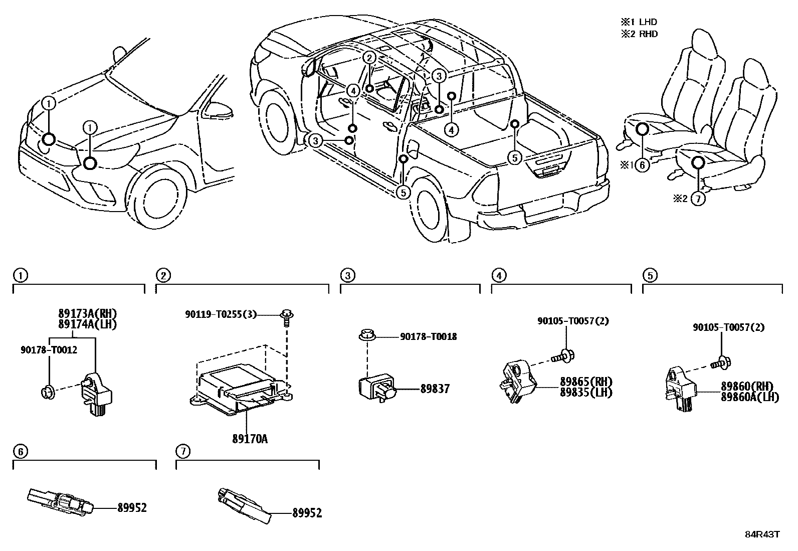 Toyota HILUX 空气囊 EPC diagram — 84R43T