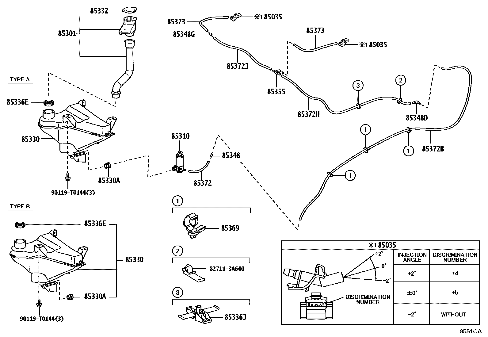 Toyota HILUX 挡风玻璃清洗器 EPC diagram — 8551CA