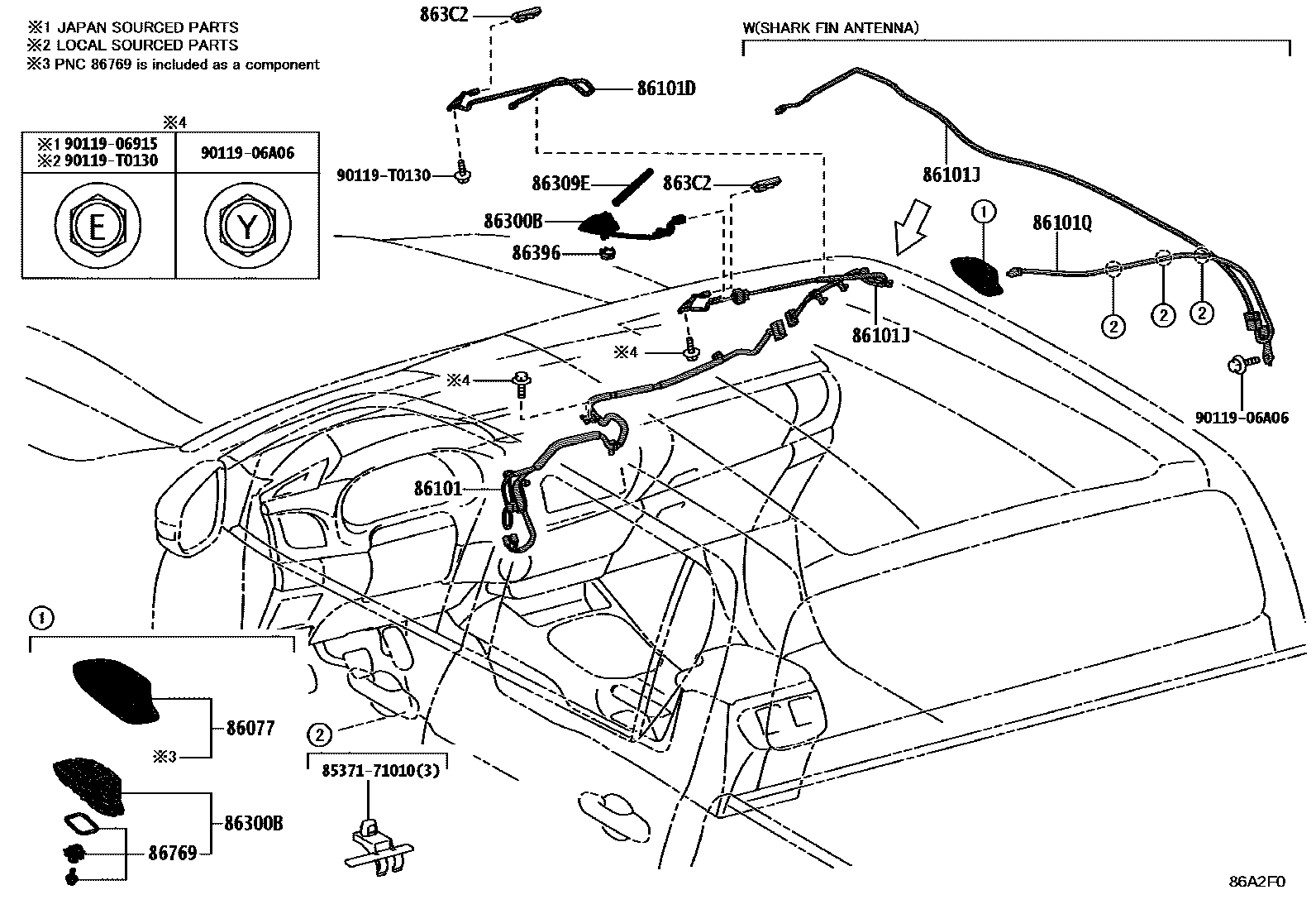 Toyota HILUX antenna EPC diagram — 86A2F0