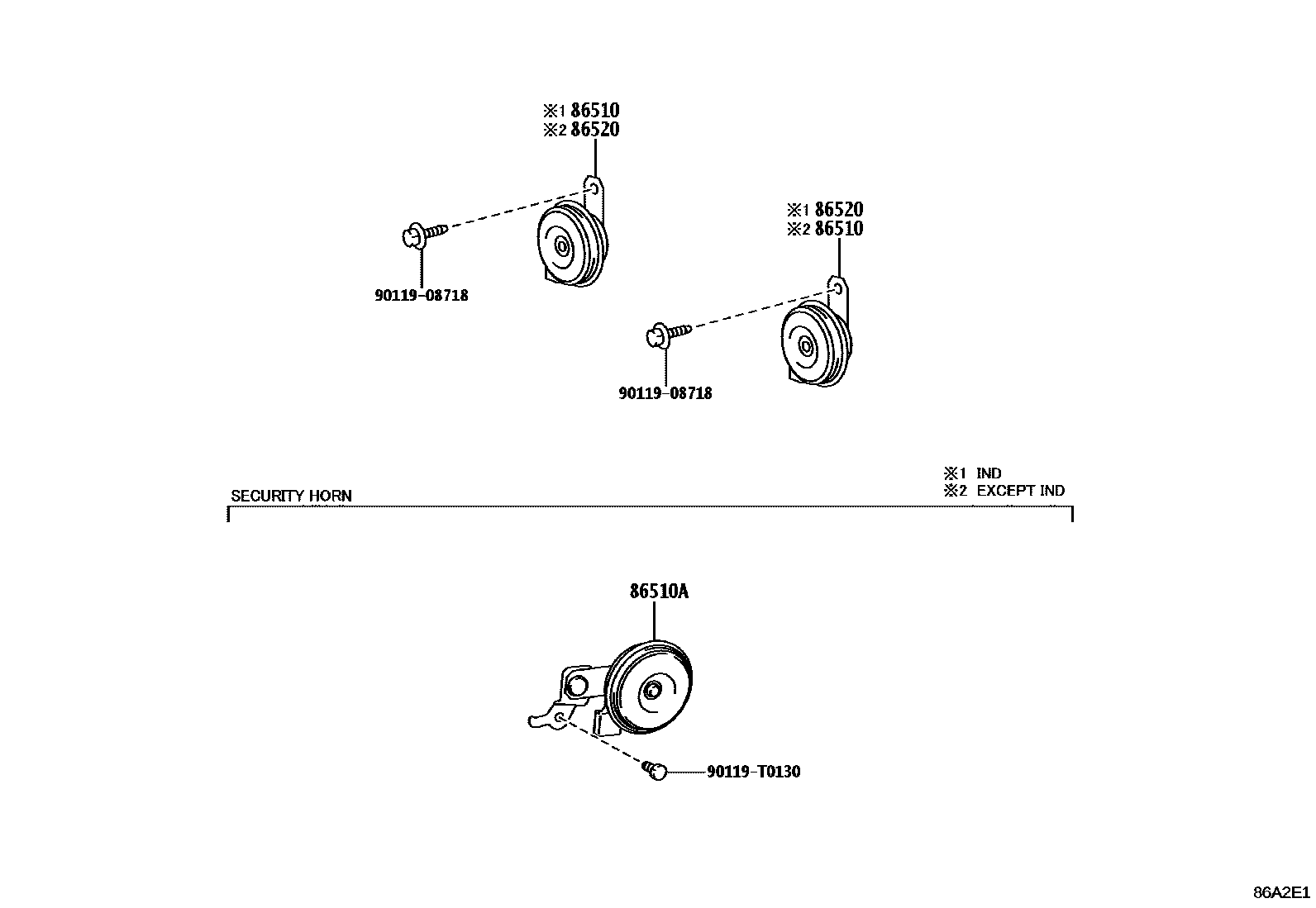 Toyota HILUX 喇叭 EPC diagram — 86A2E1