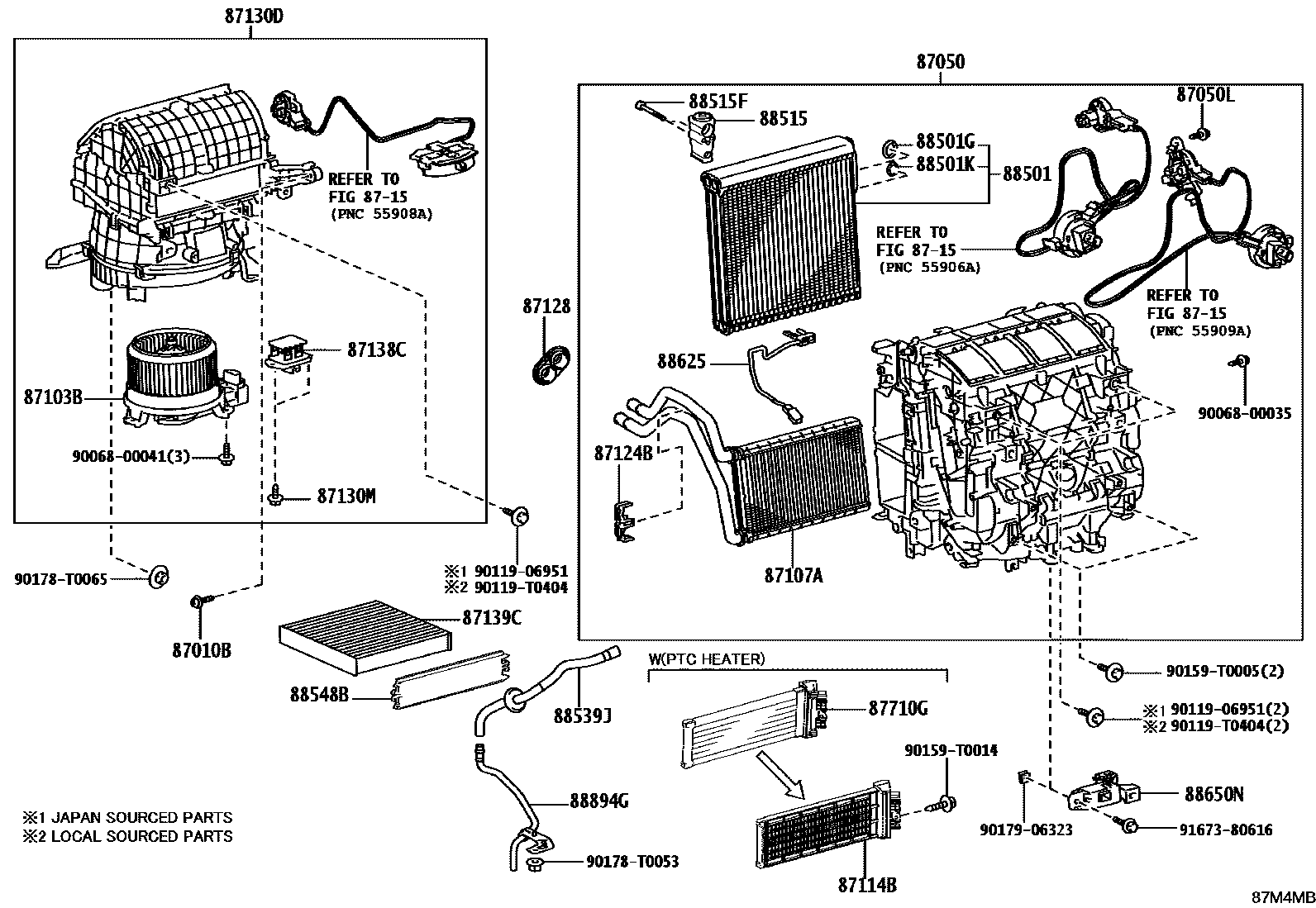 Toyota HILUX 暖风和空调系统 - 冷却器组件 EPC diagram — 87M4MB