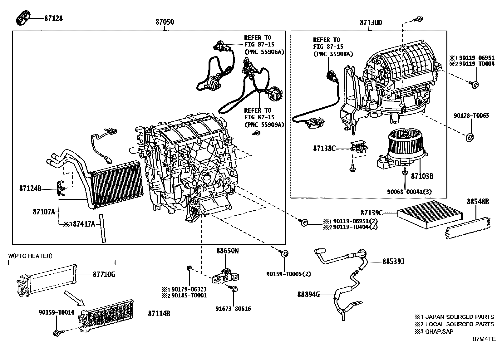 Toyota HILUX 暖风和空调系统 - 冷却器组件 EPC diagram — 87M4TE