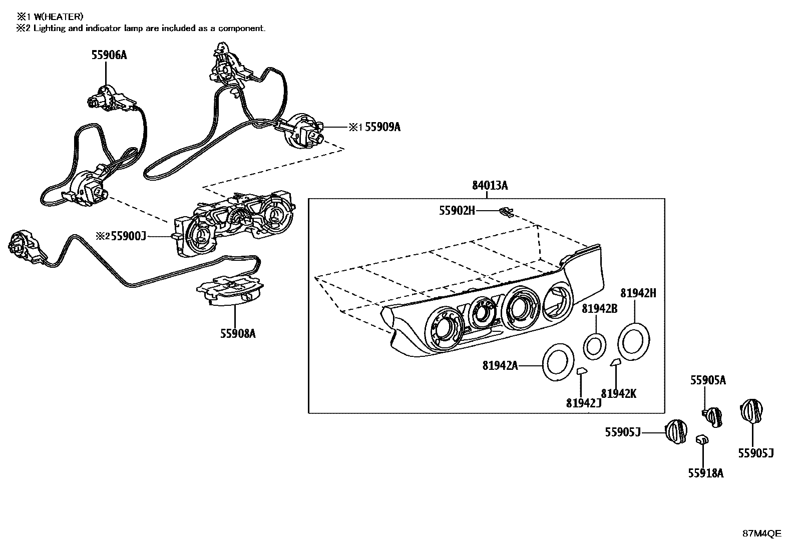 Toyota HILUX 暖风和空调系统 - 控制器和风管 EPC diagram — 87M4QE