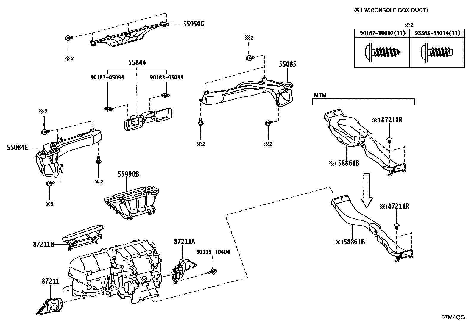 Toyota HILUX 暖风和空调系统 - 控制器和风管 EPC diagram — 87M4QG