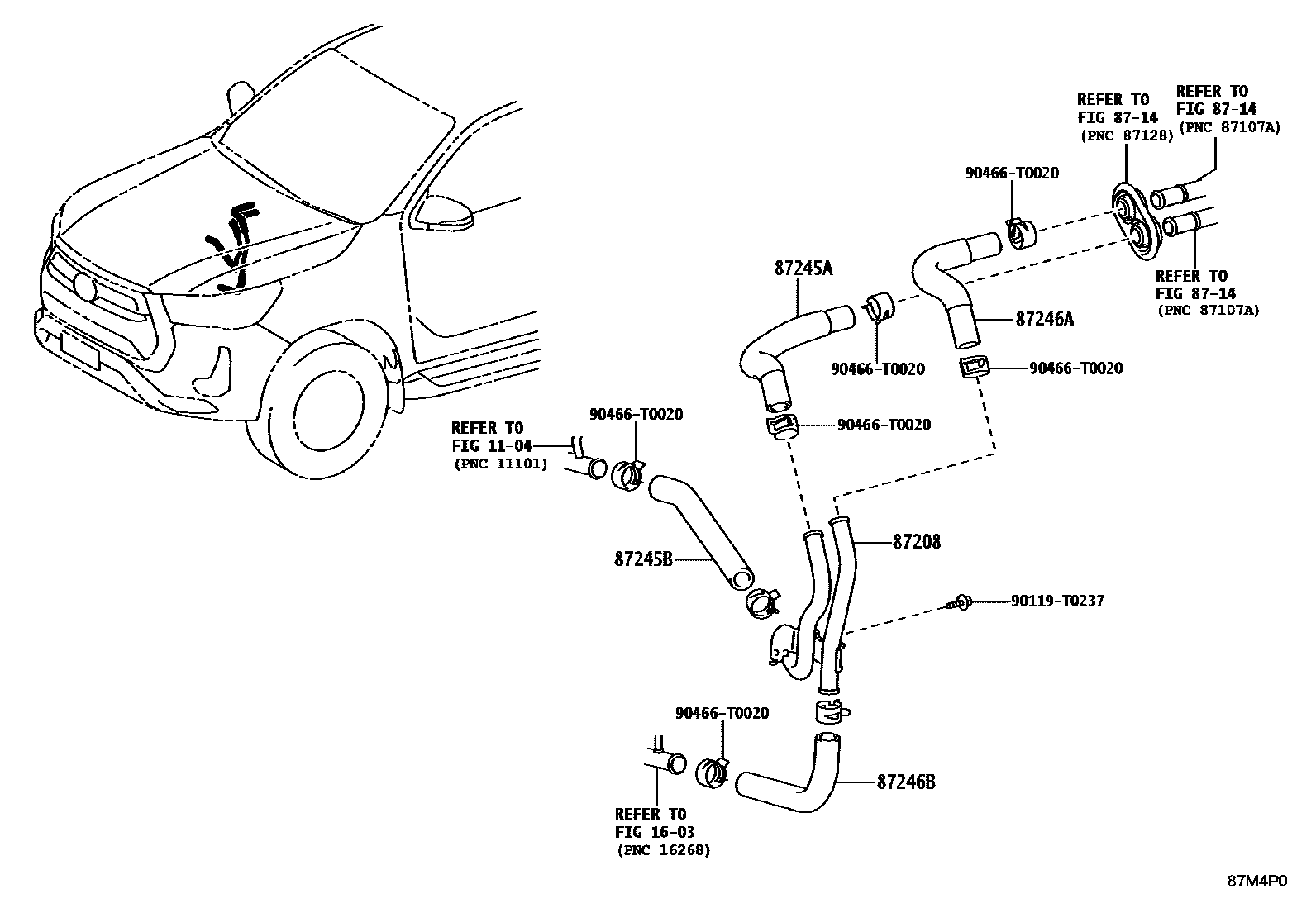 Toyota HILUX 暖风和空调系统 - 水管 EPC diagram — 87M4P0