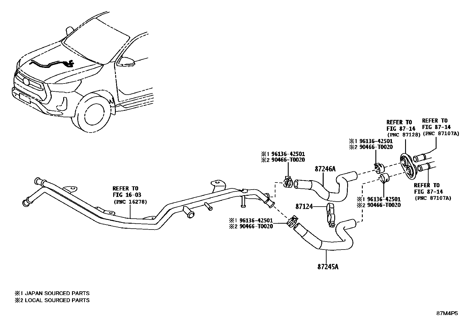 Toyota HILUX 暖风和空调系统 - 水管 EPC diagram — 87M4P5