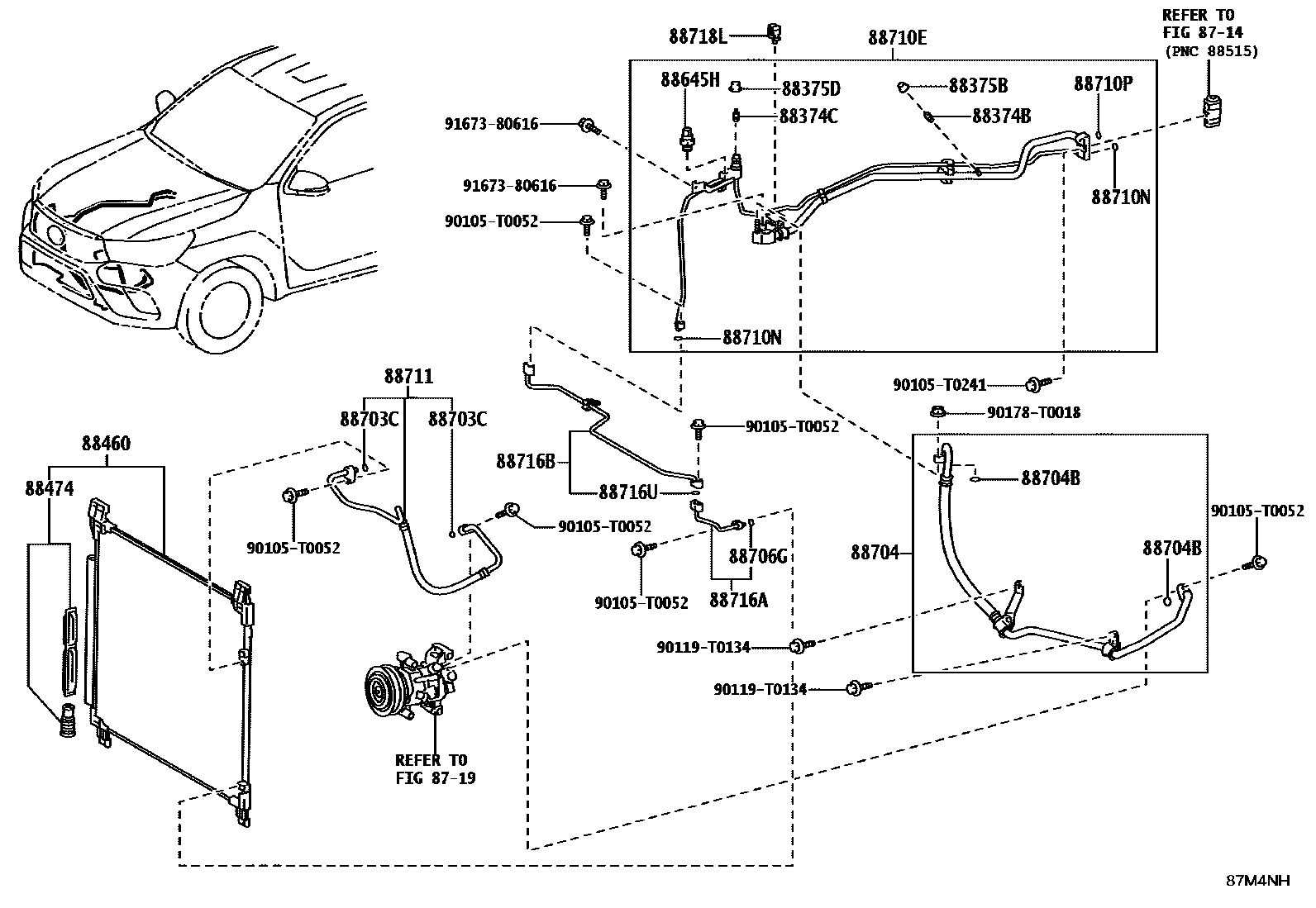 Toyota HILUX Heating & Air Conditioning - Cooler Piping EPC diagram — 87M4NH
