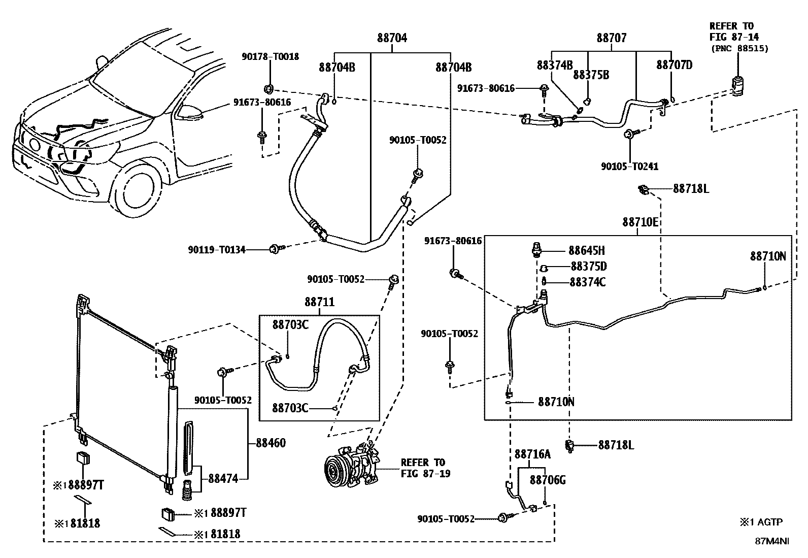 Toyota HILUX Heating & Air Conditioning - Cooler Piping EPC diagram — 87M4NI