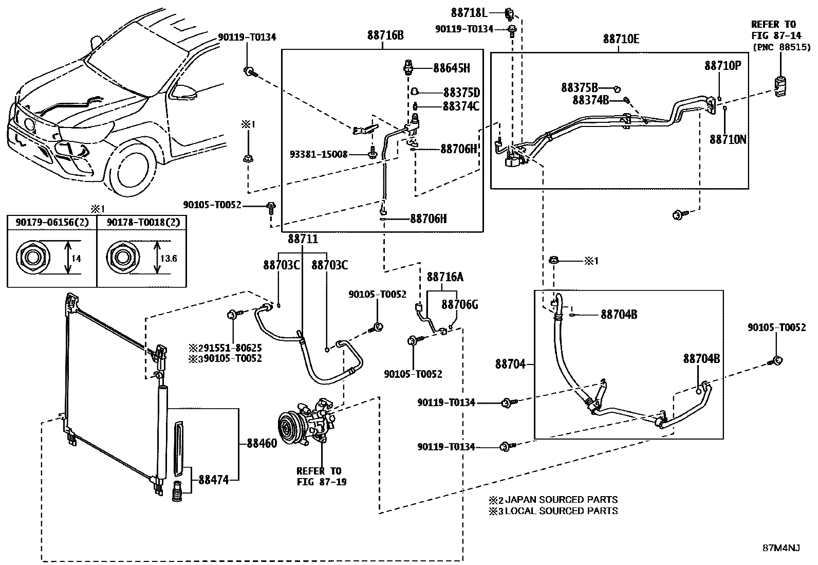 Toyota HILUX Heating & Air Conditioning - Cooler Piping EPC diagram — 87M4NJ