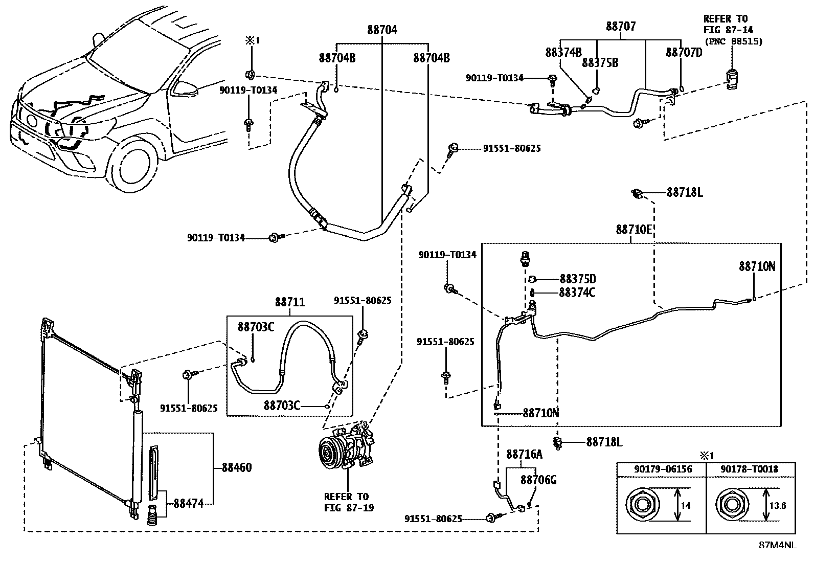 Toyota HILUX Heating & Air Conditioning - Cooler Piping EPC diagram — 87M4NL