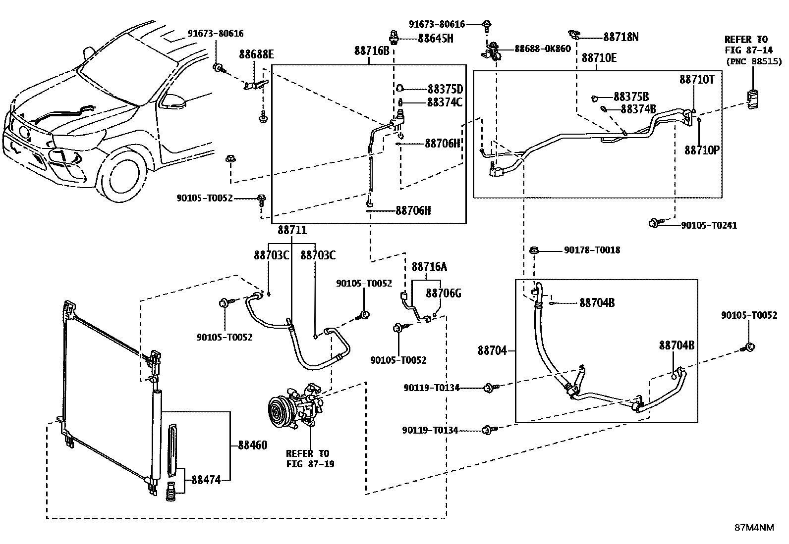 Toyota HILUX Heating & Air Conditioning - Cooler Piping EPC diagram — 87M4NM