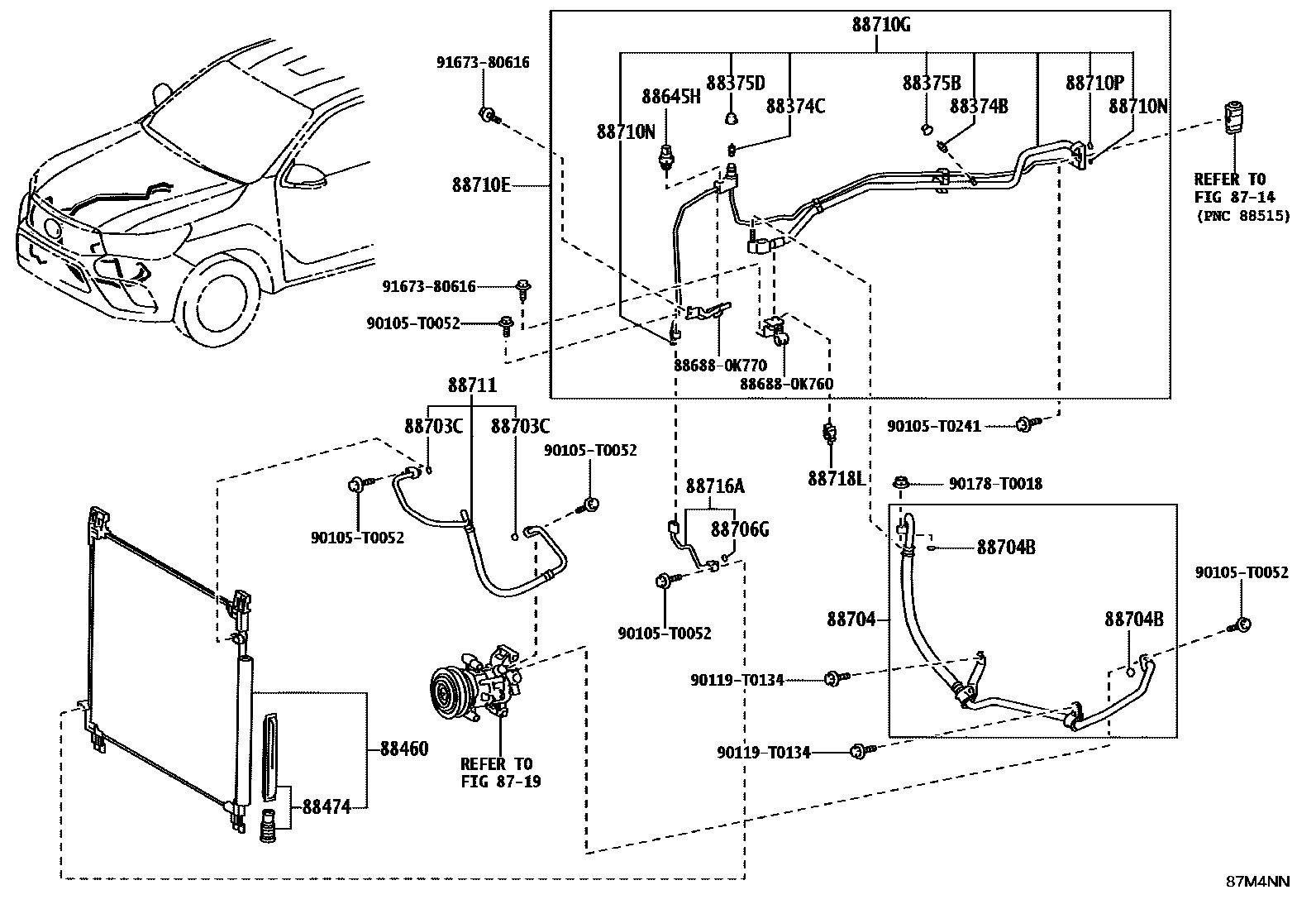 Toyota HILUX Heating & Air Conditioning - Cooler Piping EPC diagram — 87M4NN