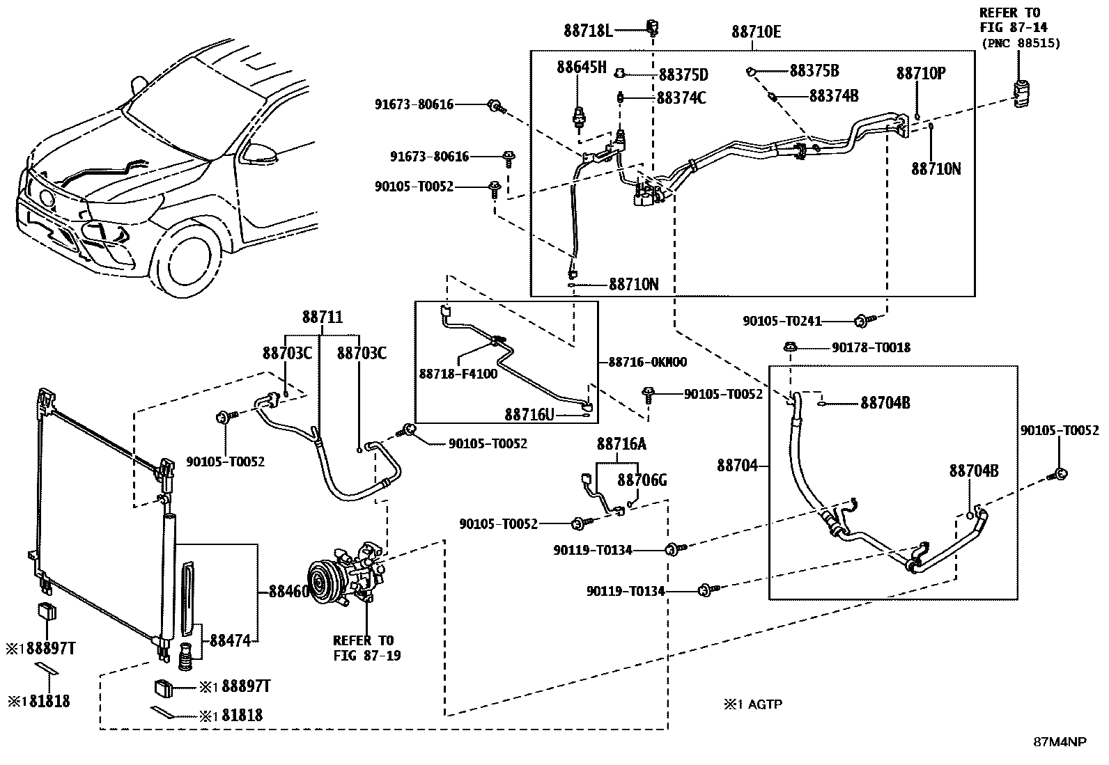 Toyota HILUX Heating & Air Conditioning - Cooler Piping EPC diagram — 87M4NP