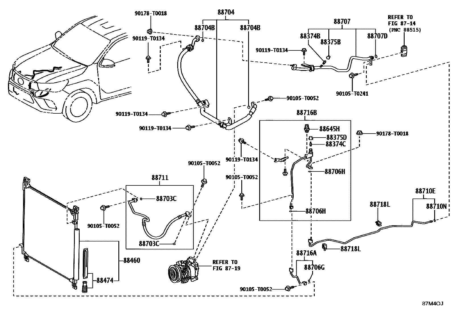 Toyota HILUX Heating & Air Conditioning - Cooler Piping EPC diagram — 87M4OJ