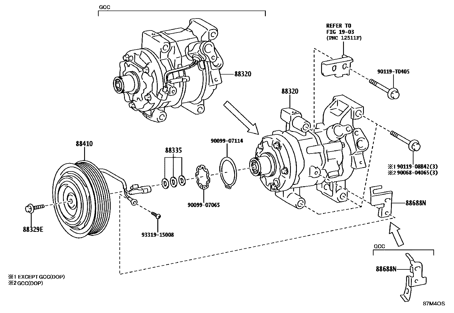 Toyota HILUX Heating & Air Conditioning - Compressor EPC diagram — 87M4OS