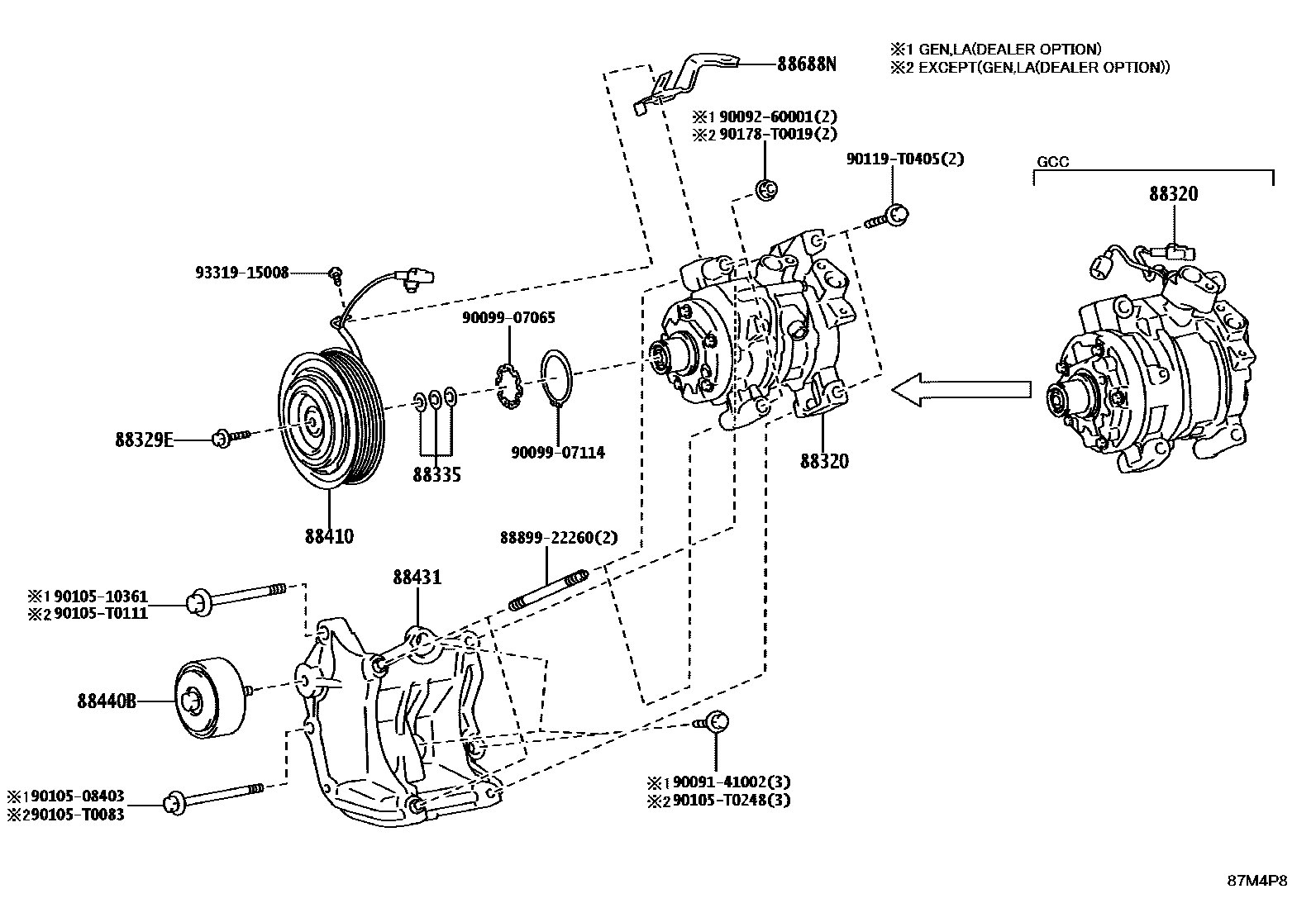 Toyota HILUX Heating & Air Conditioning - Compressor EPC diagram — 87M4P8