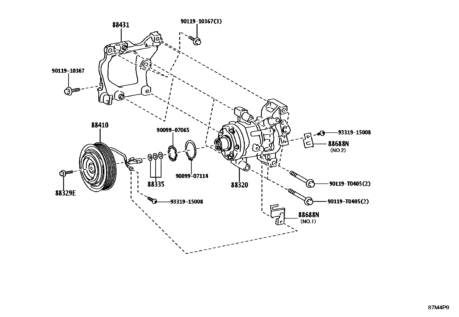 Toyota HILUX Heating & Air Conditioning - Compressor EPC diagram — 87M4P9